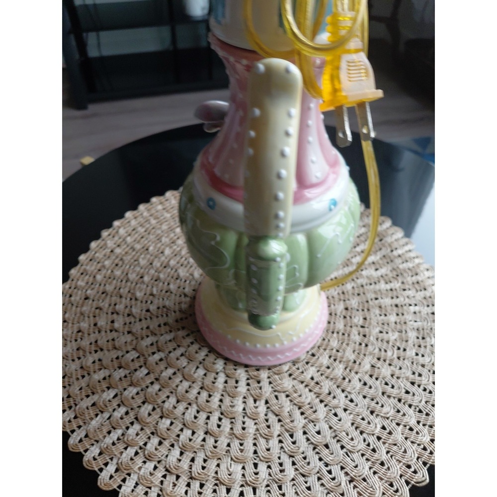 Whimsical Teapot Table Lamp Pastel Colors Butterfly Ceramic Artsy - Picture 6 of 8